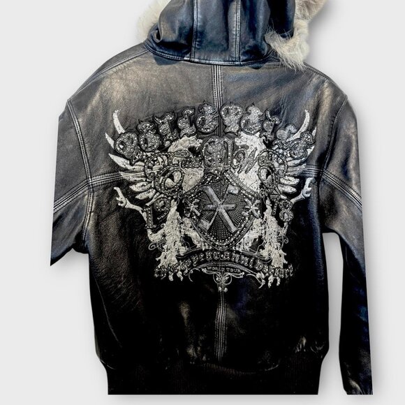 Pelle Pelle Marc Buchanon Vintage Hooded Leather Jacket with Fox Fur Sz 12 - Picture 5 of 11